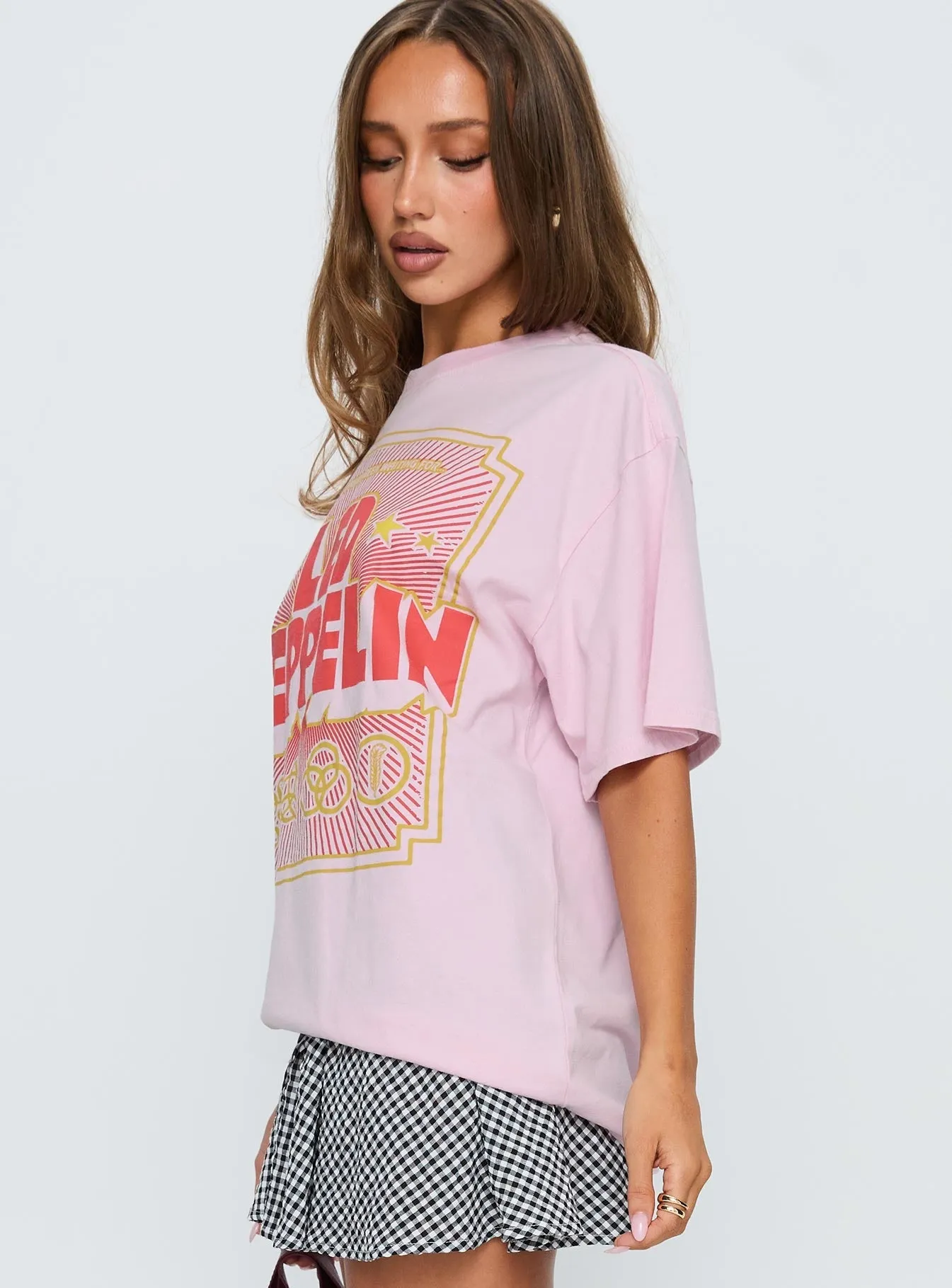 Layering Wear Led Zeppelin Oversized Vintage Graphic Top Pink