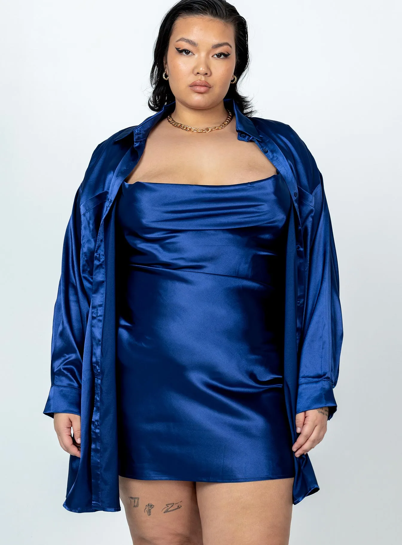 Annalise Set Navy Curve Sleek long-sleeve dress