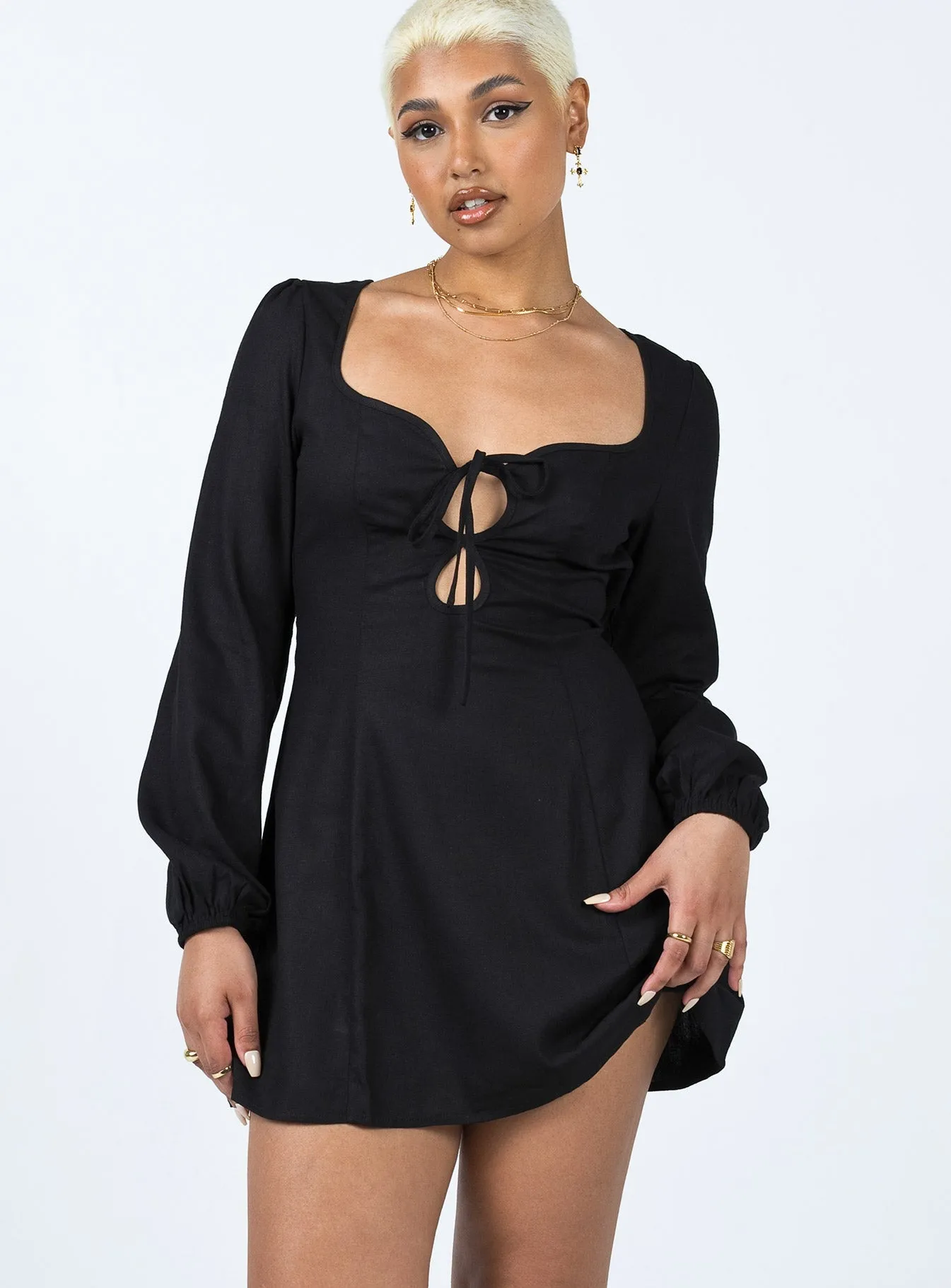 Raw-Hem Inner Glow Arabela Mini Dress Black