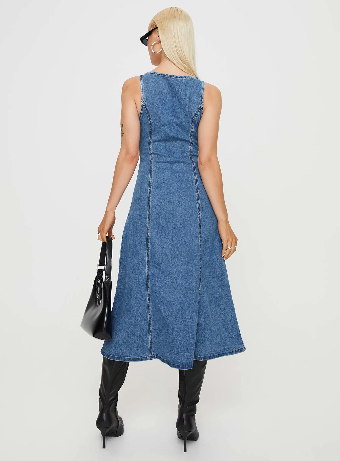 Midler Denim Midi Dress Mid Blue Cozy Base Street Motion
