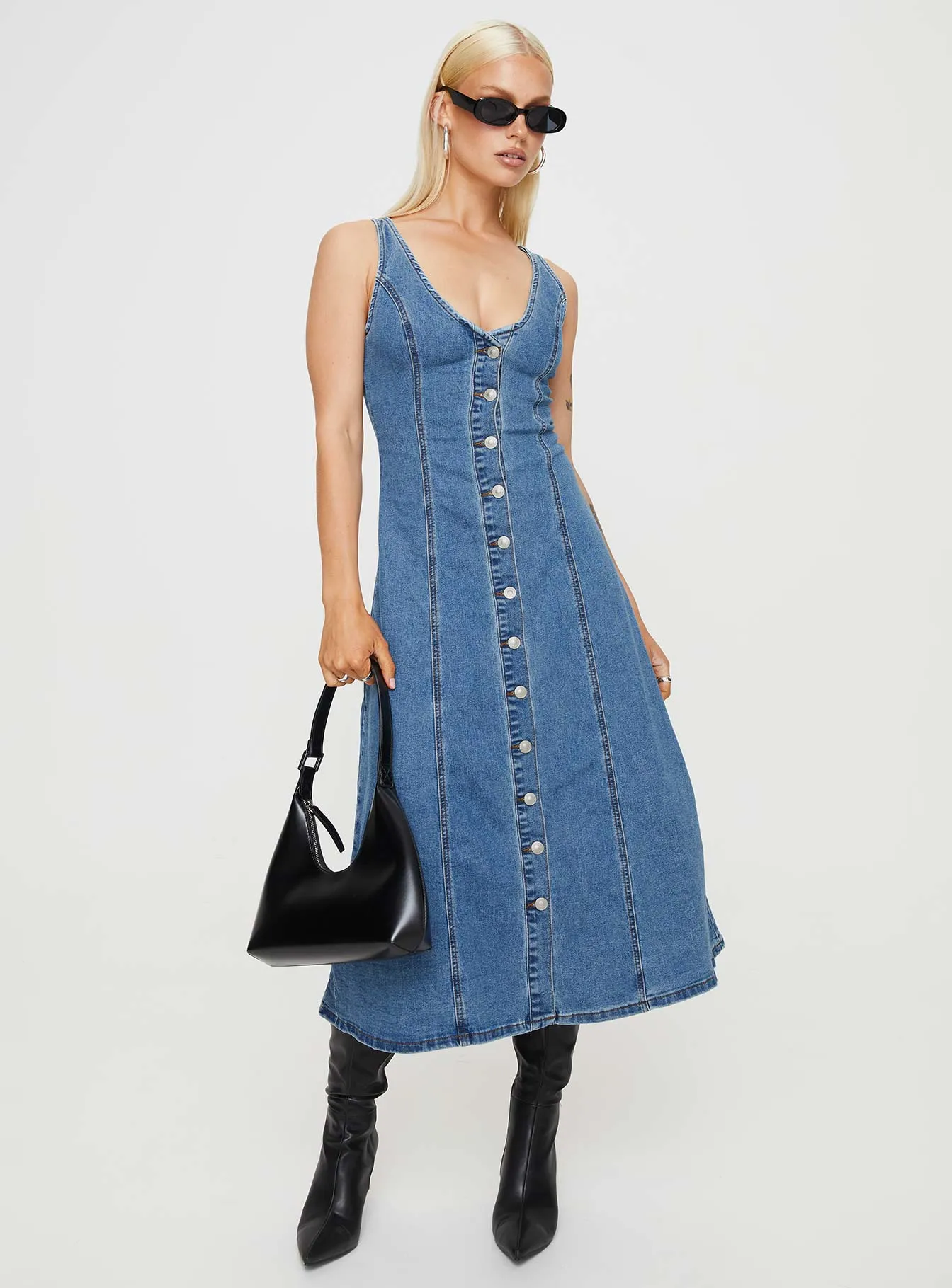 Festival Mood Street Mood Midler Denim Midi Dress Mid Blue