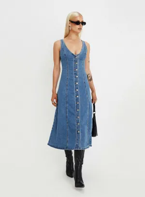 Timeless Layer Smooth Blend Midler Denim Midi Dress Mid Blue