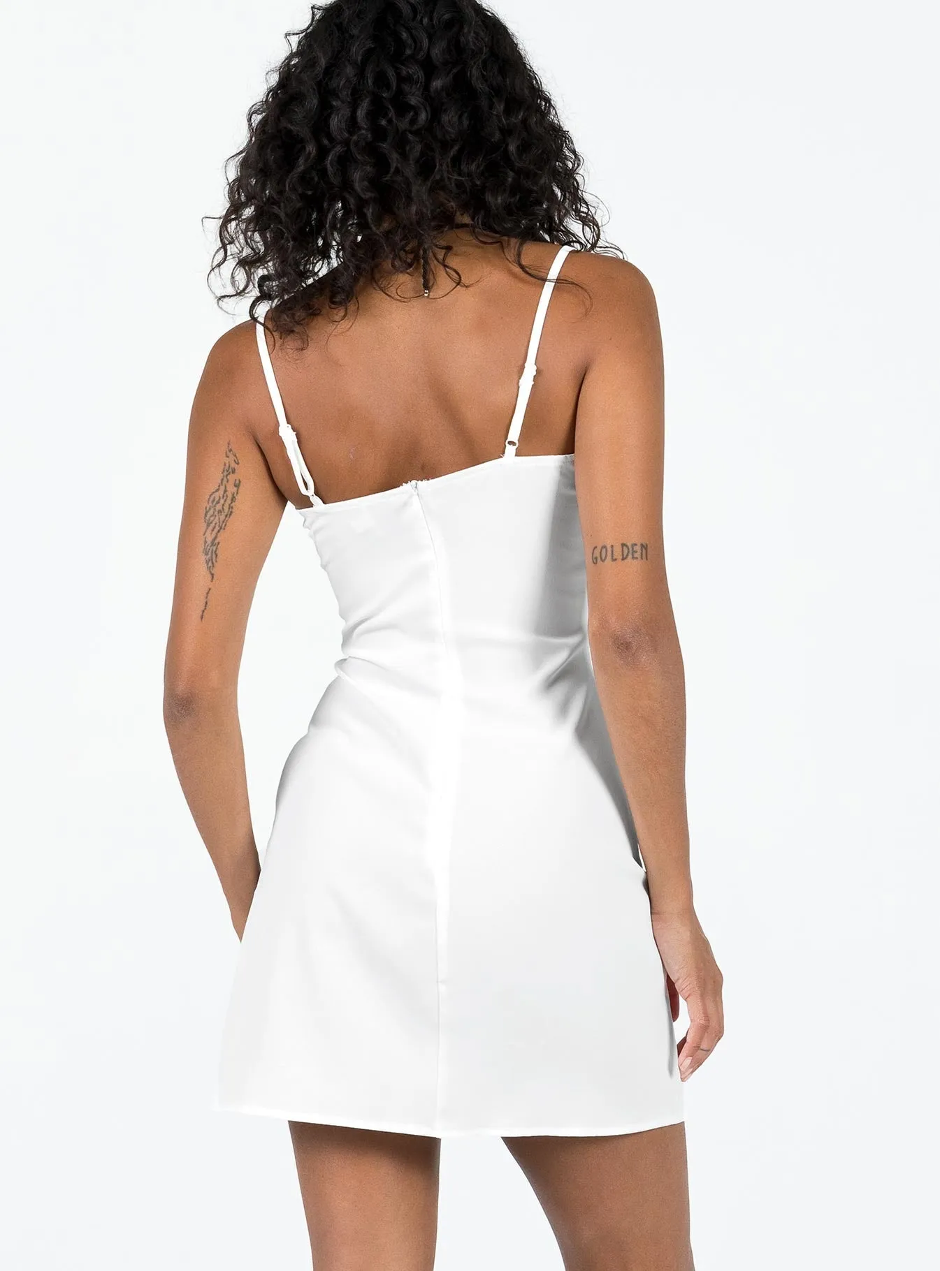 Agnola Lace Trim Mini Dress White Back Glow Warm Season