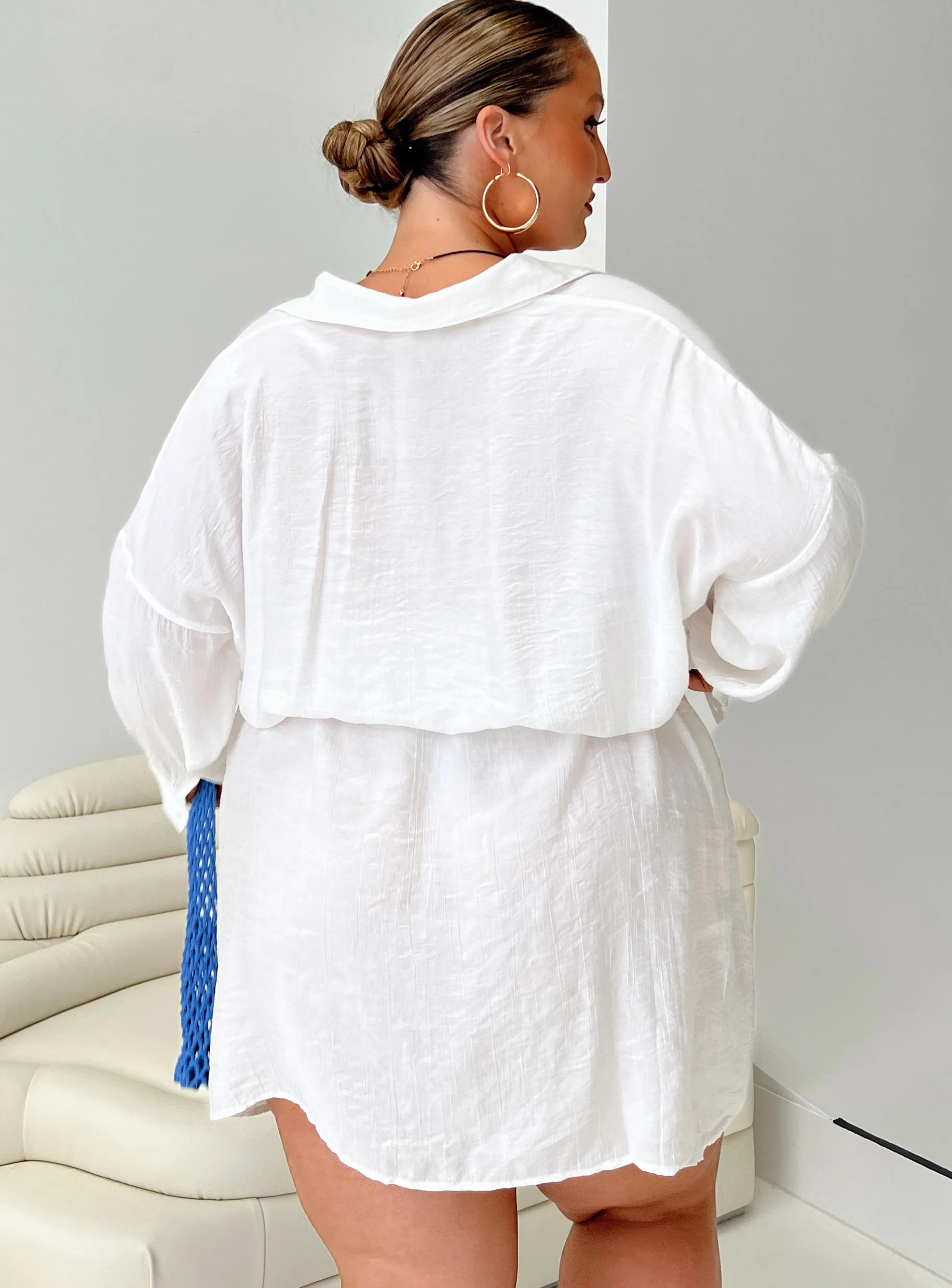 Mood Edge Simple Texture Bilari Textured Fabric Shirt Dress White Curve