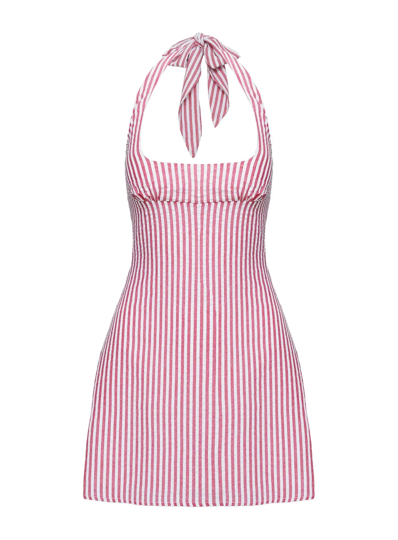 Contemporary Design Date Ready Kalico Halter Mini Dress Red / White Stripe