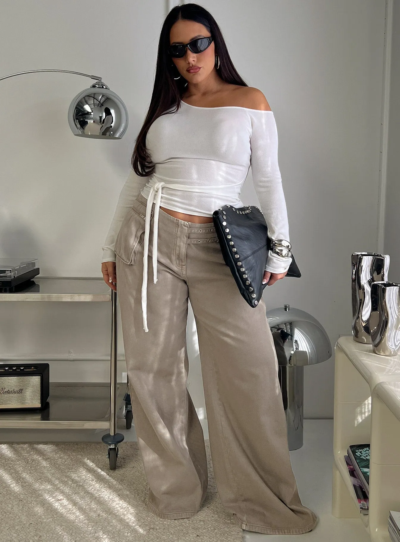 Teen Fresh Paltrow Cargo Jeans Washed Brown Curve