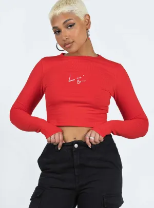 Love Bites Long Sleeve Top Red Essential Look Pilling Resistant Finish