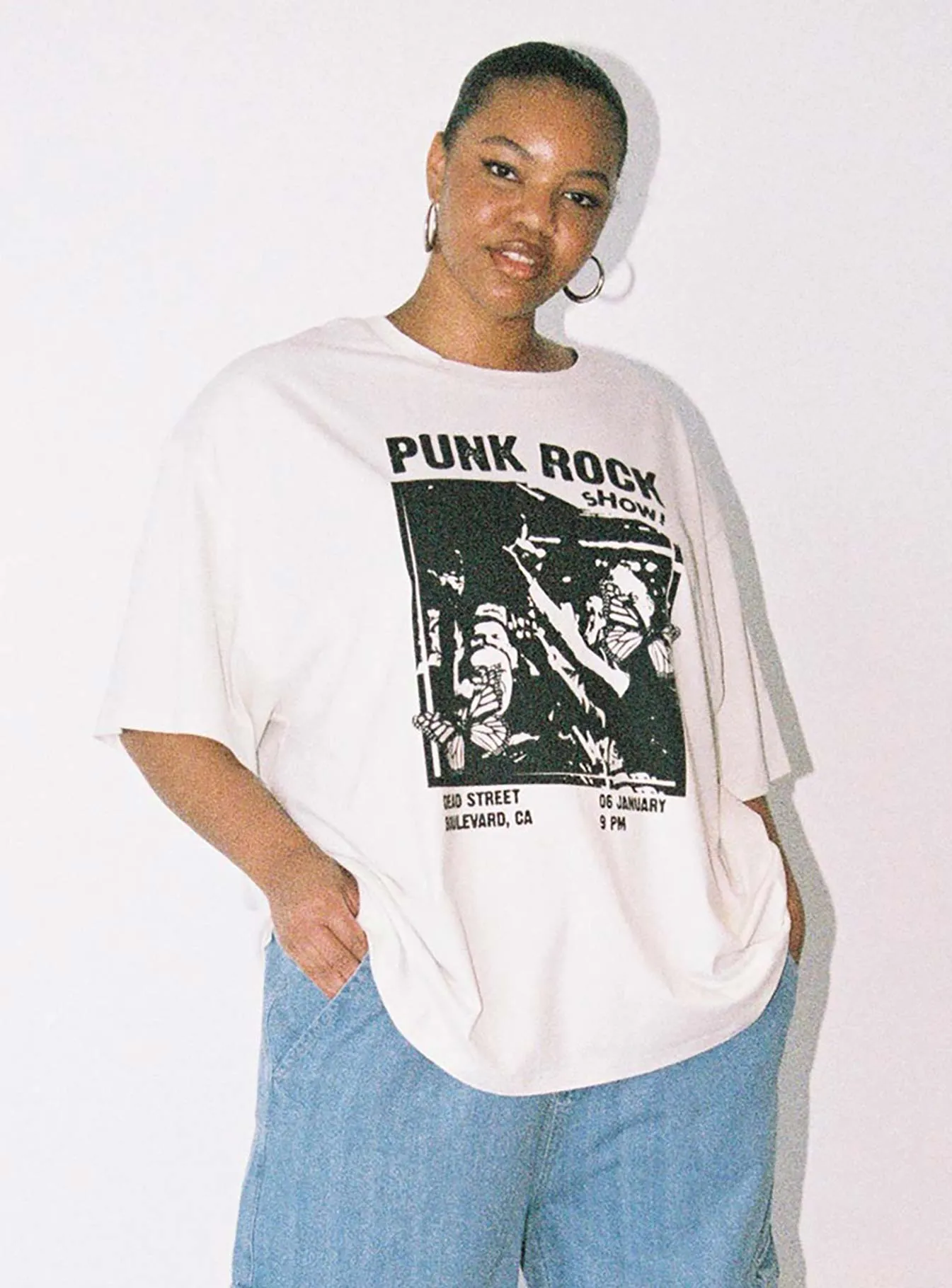 Urban Smart SoftTouchFinish Punk Rock Show Oversized Tee Grey Curve