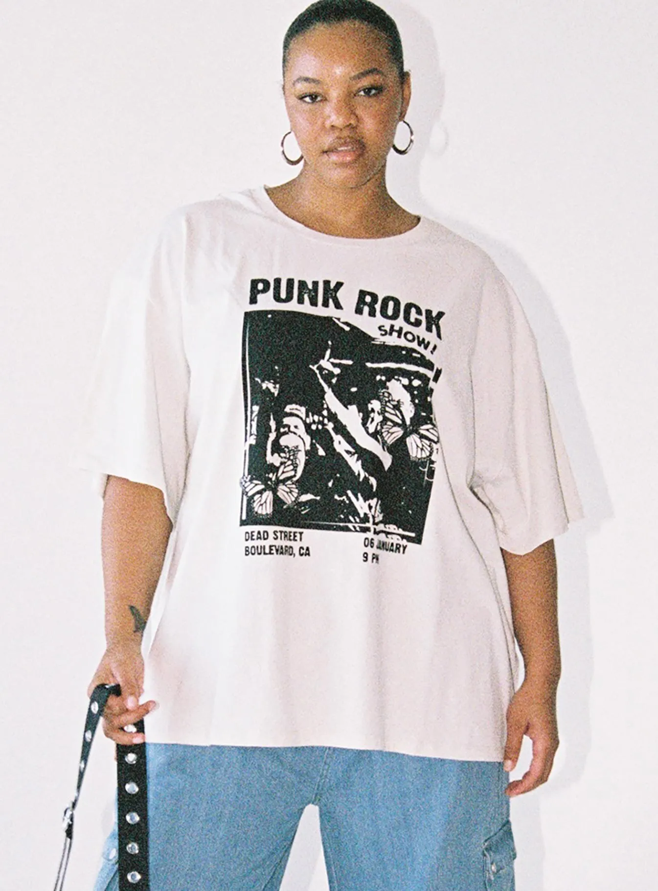 Punk Rock Show Oversized Tee Grey Curve Edgy