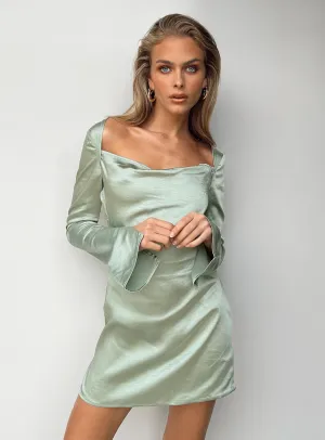 Perfect Day-to-Night Maia Long Sleeve Mini Dress Green
