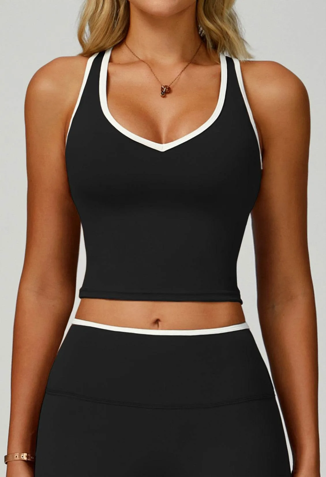 V Neckline Racerback Sports Tank Top Still Glow Smooth Yarn