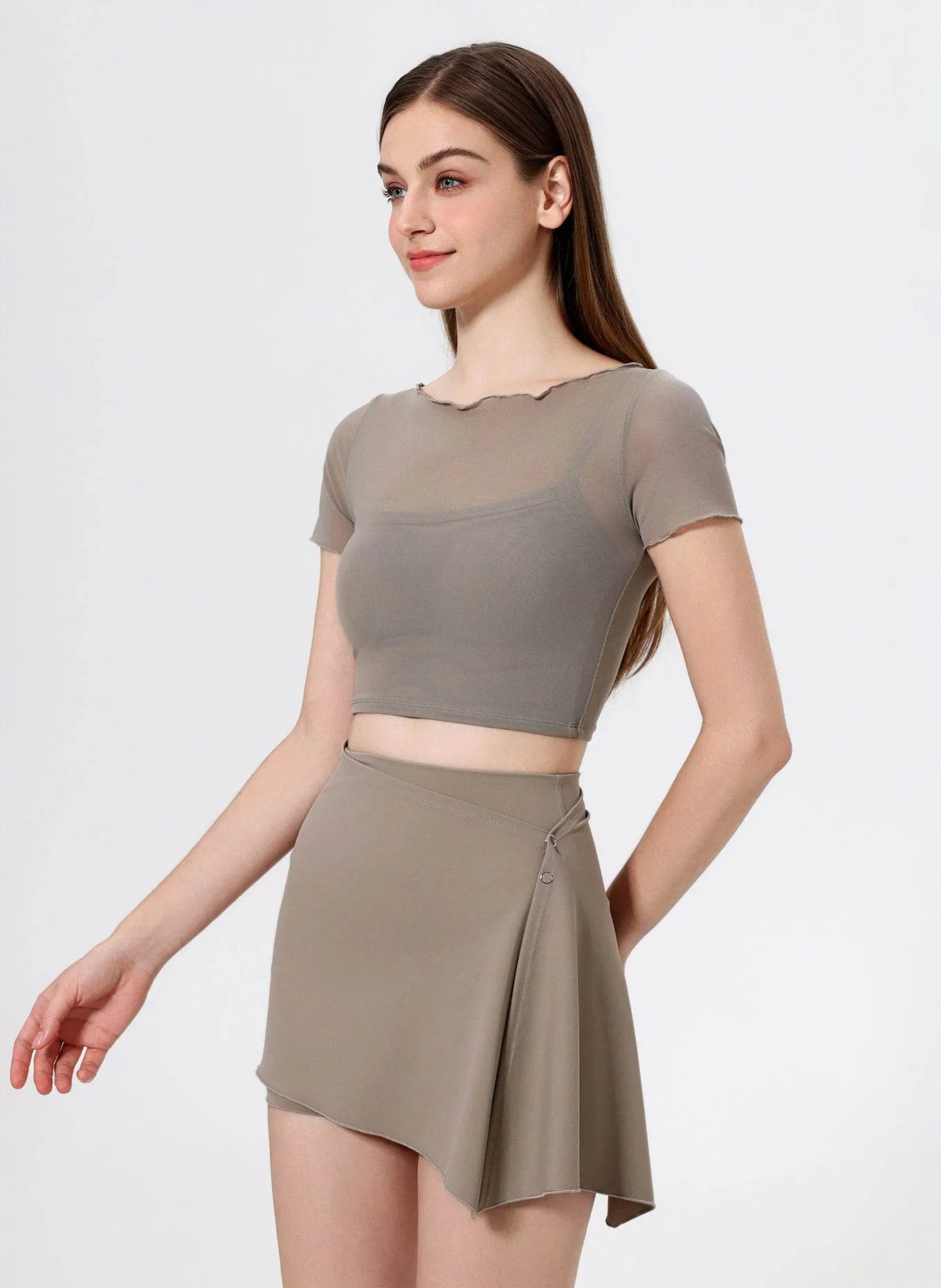 Reinforced Hem AntibacterialMaterial Mesh Sport Crop T-Shirts with Built-in Chest Pad