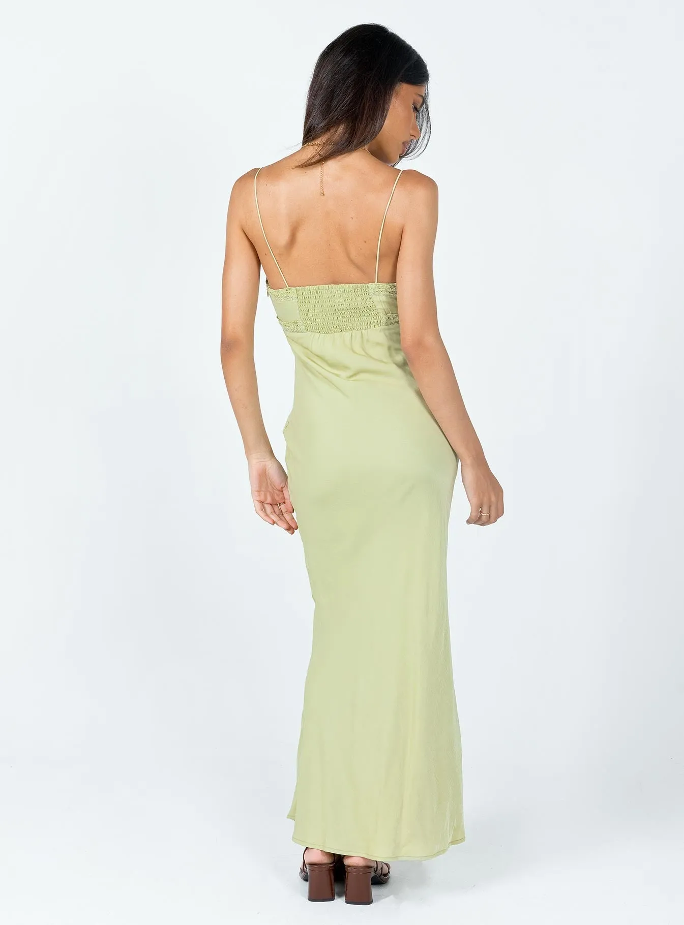 Emily Maxi Dress Green Beadwork Minimalist Look