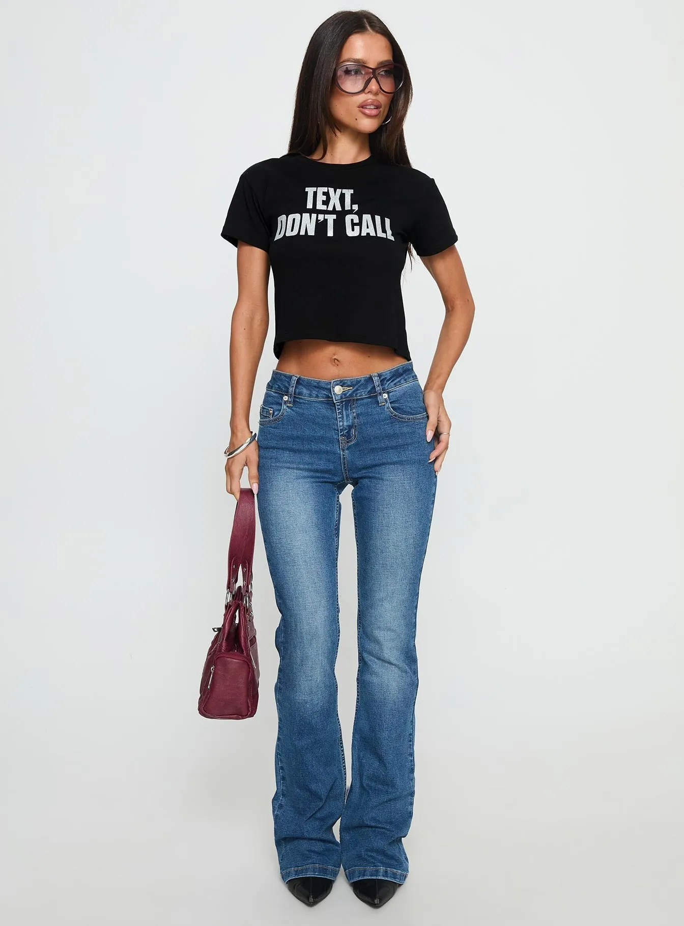 Text, Don't Call Shimmer Graphic Top Black NonIrritatingTags