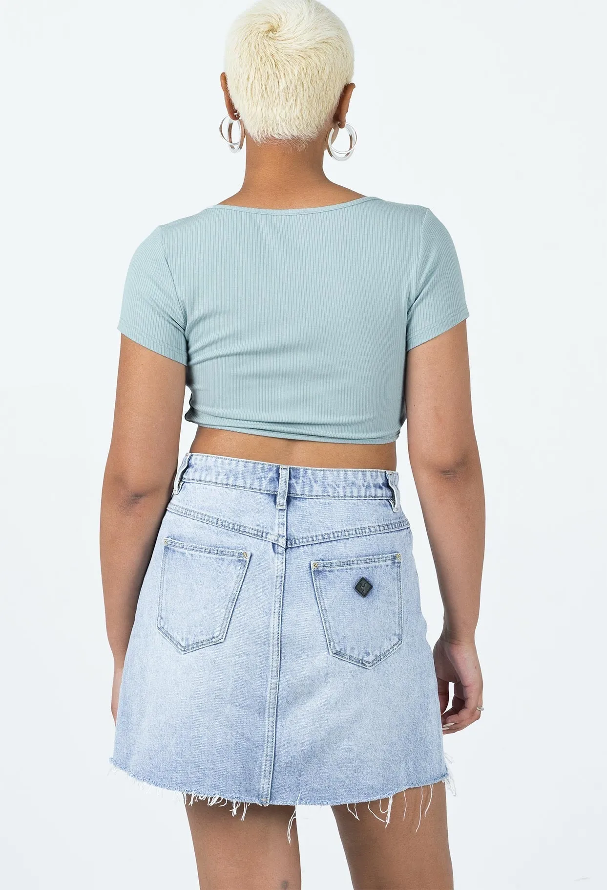 Smart Comfort Abrand Aline Skirt Rhonda Rip Mid Wash Denim