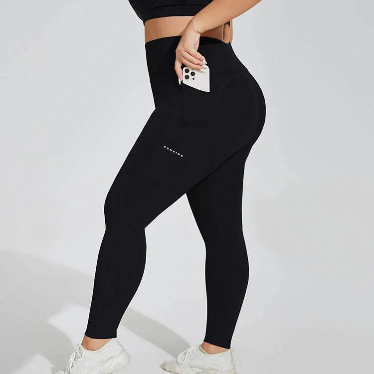 Plus Size Seamless Sports Leggings With Pocket Placket Closure