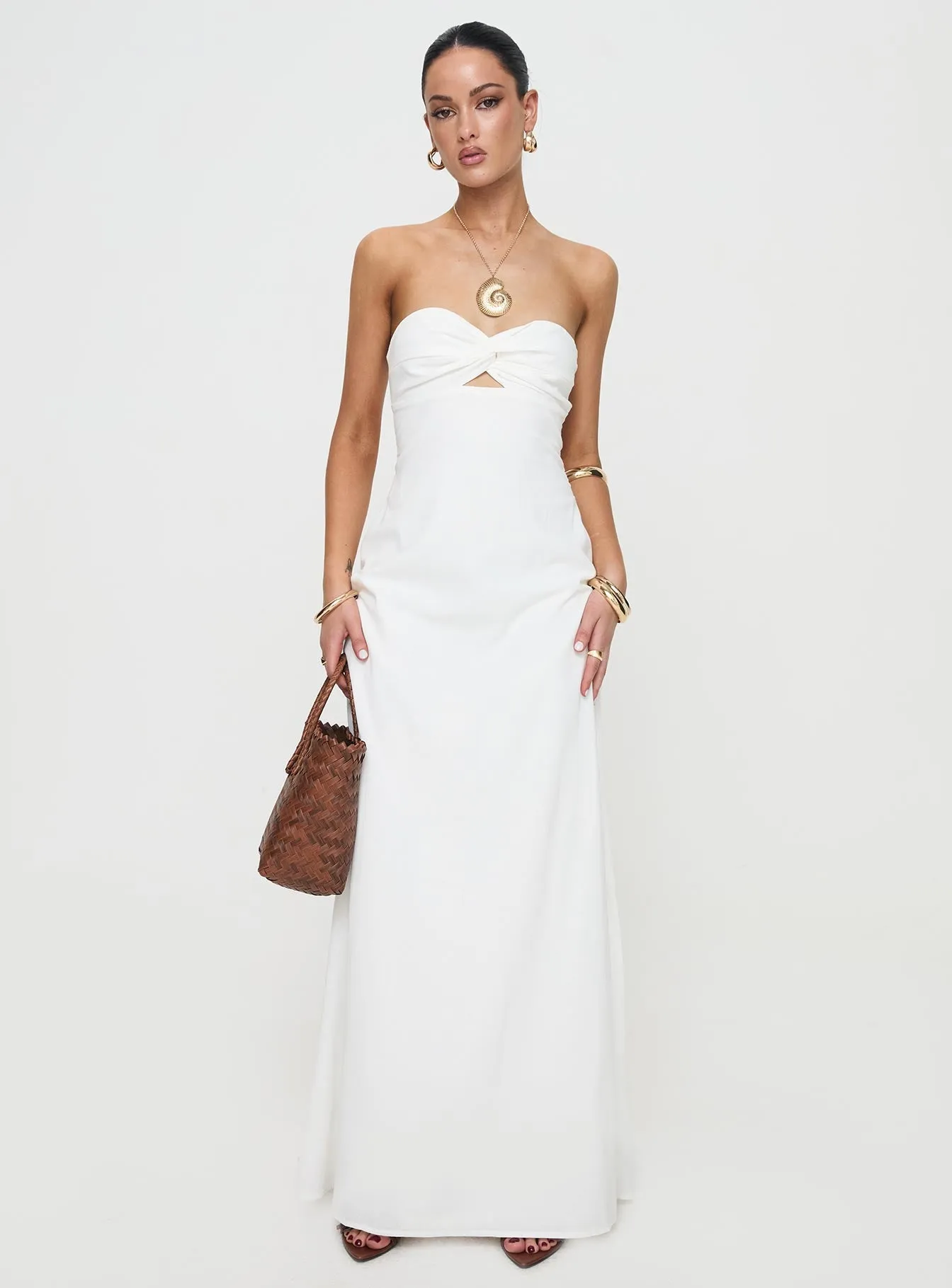Artis Strapless Maxi Dress White Smart Blend Velvet-Edge