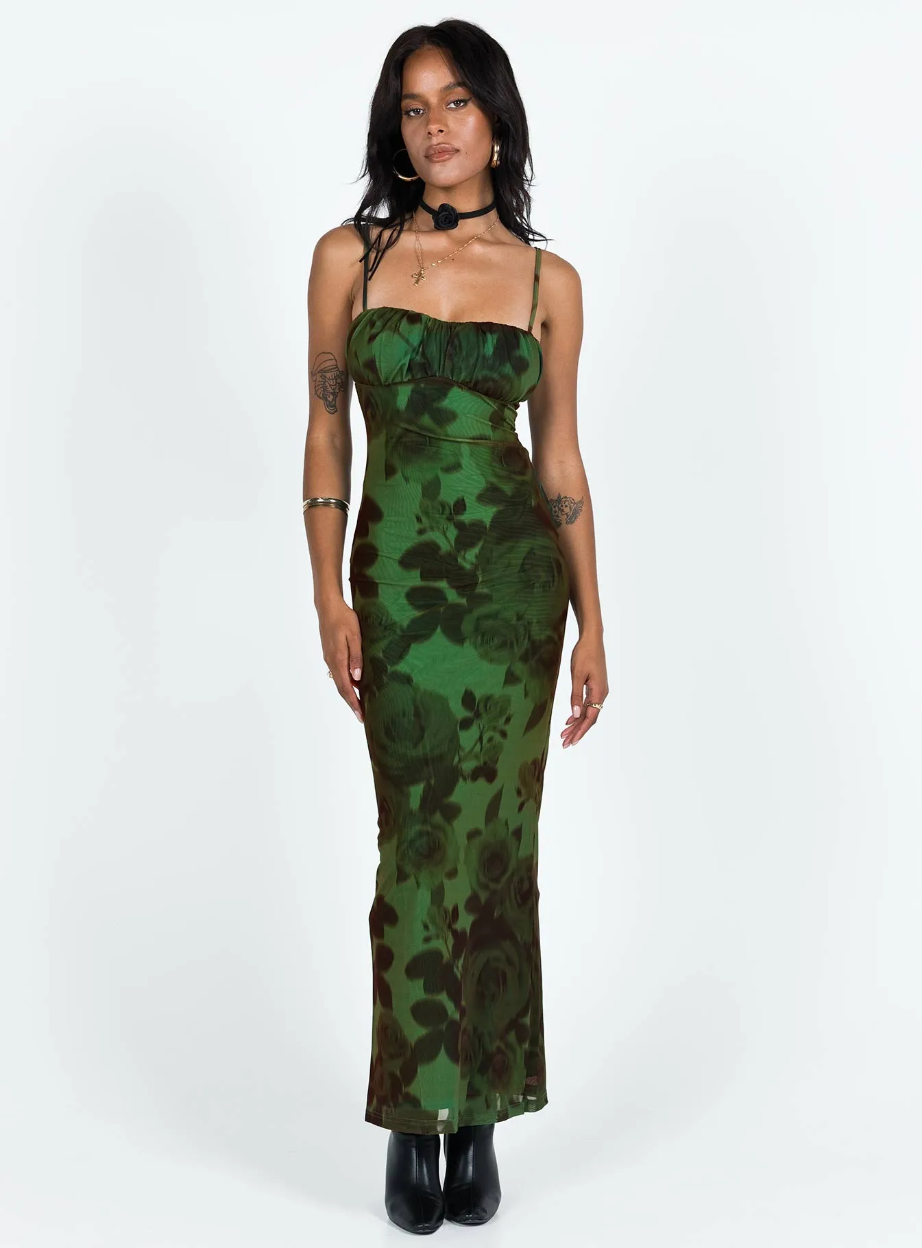 JGR & STN Thorne Maxi Dress Green Sleek Form Elegant Fabric