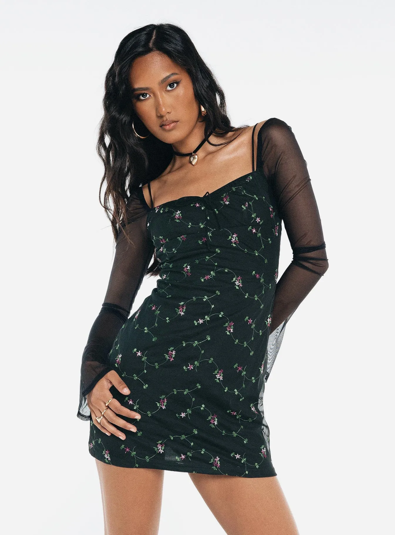 Natural Layers Sleek Vibe Quinny Long Sleeve Mini Dress Black