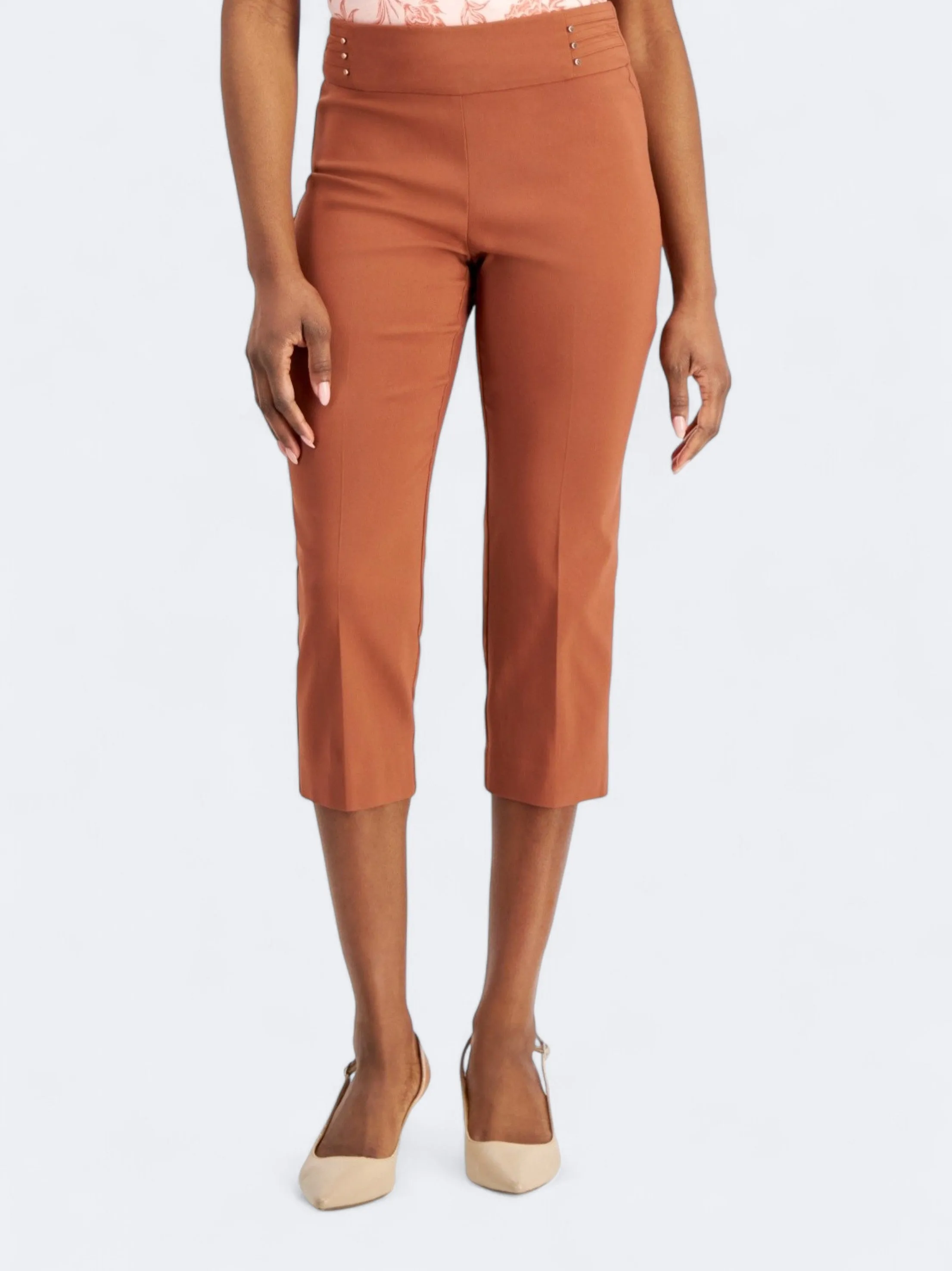 Active Motion Stretchable Women's Embellished Capri Pants,Brown