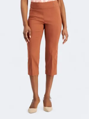 Women's Embellished Capri Pants,Brown Frayed hem