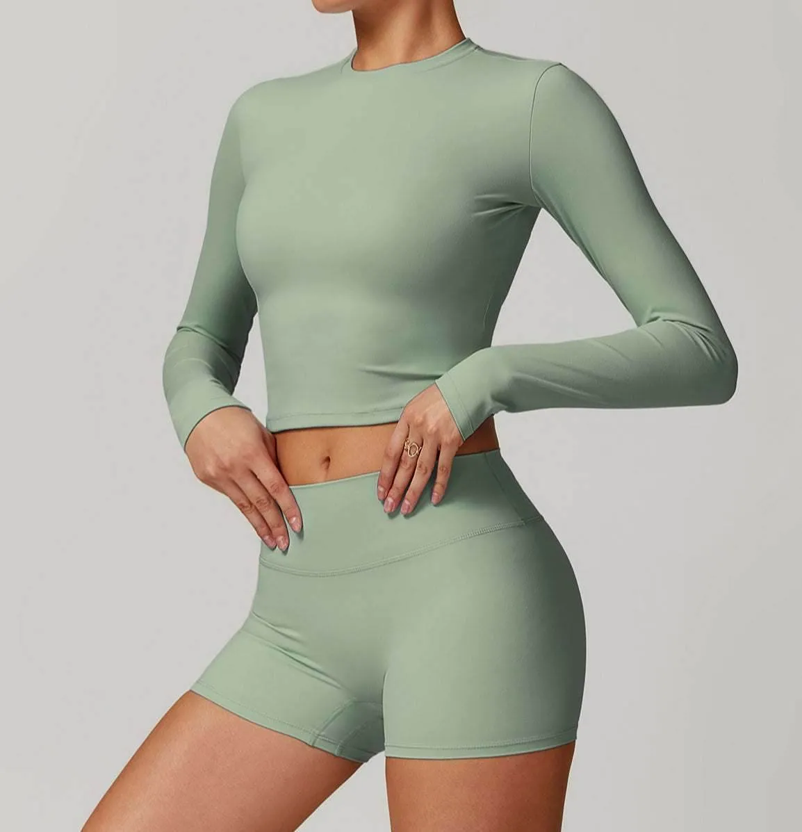 Tight Long Sleeve Cropped T-shirt Motion Core EasyCareMaterial