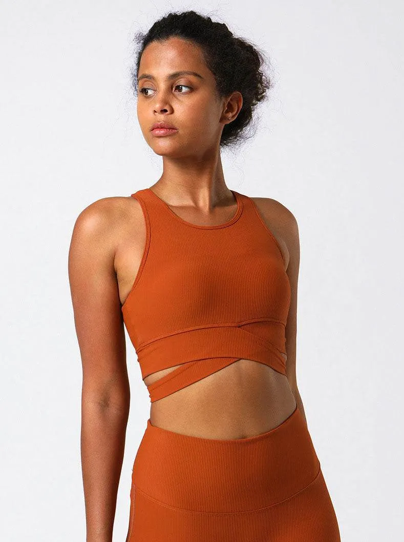 Cross Strap Design Threaded Sports Tank Yoga Bra WaterRepellentCoating WindproofInterior