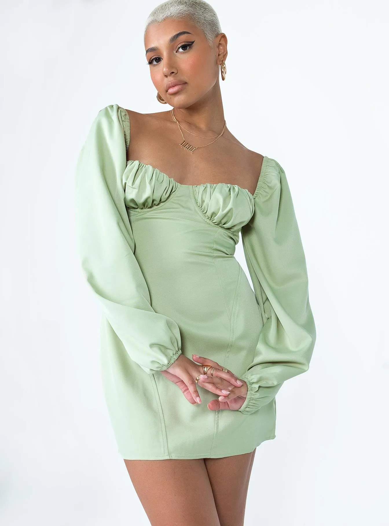Flattering Design Be Mine Long Sleeve Mini Dress Green