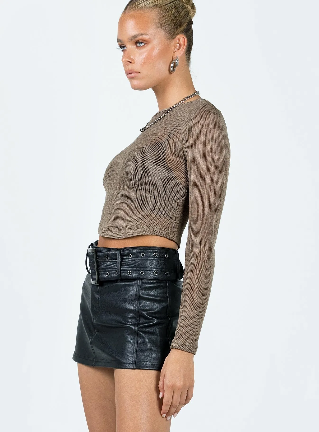 Resale Value Soft Focus Torridon Eyelet Belt Faux Leather Mini Skirt Black