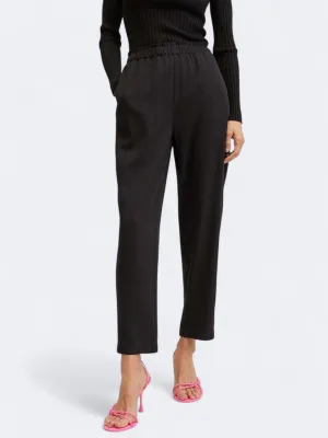 Women's Plain Fluido High Waist Wide Leg Pants,Black Sweat Resistant Side Pockets