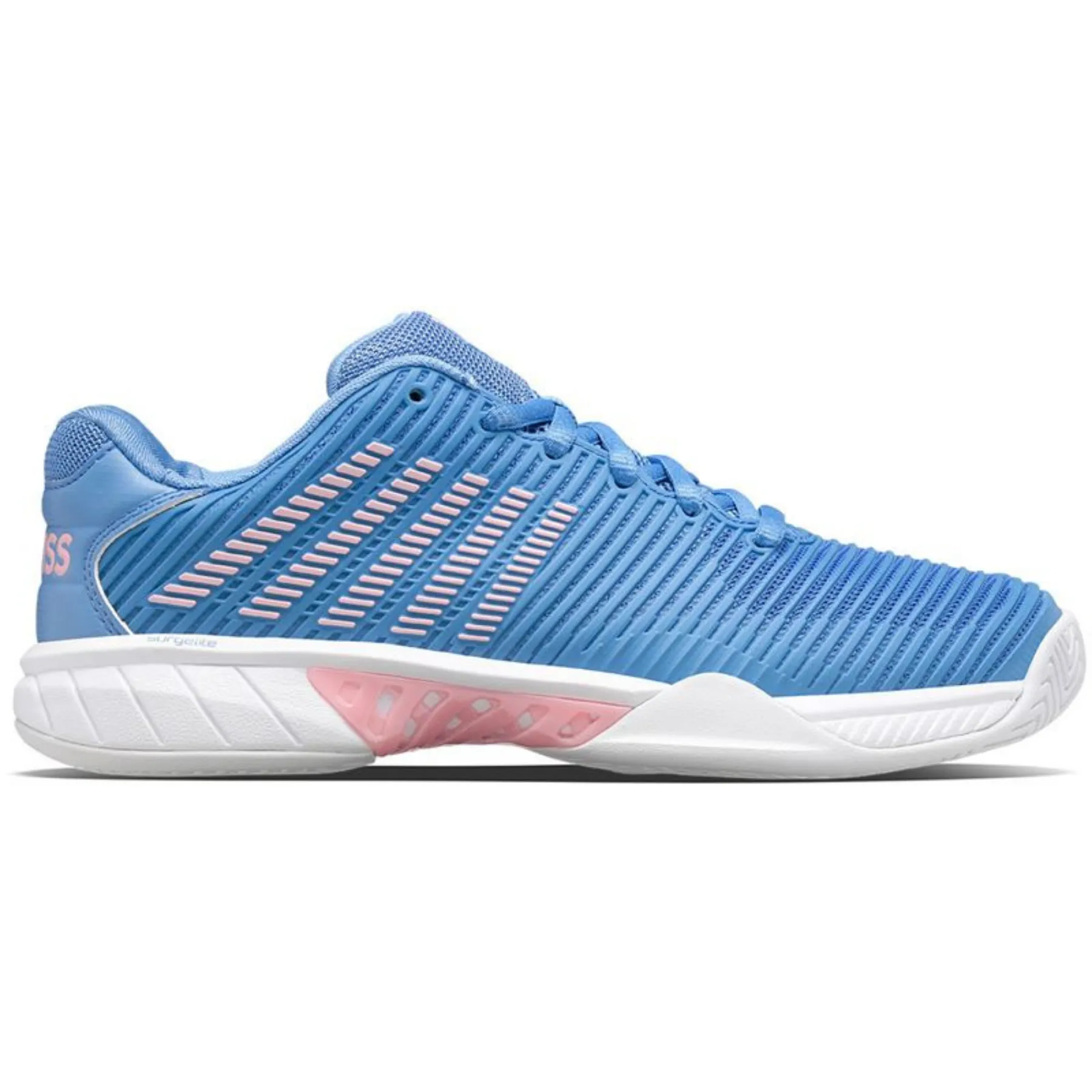 Responsive Outsole Platform Cushioned Footbed K Swiss Hypercourt Express 2 Silver Lake Blue/White/Orchid Pink Women Tennis Shoes