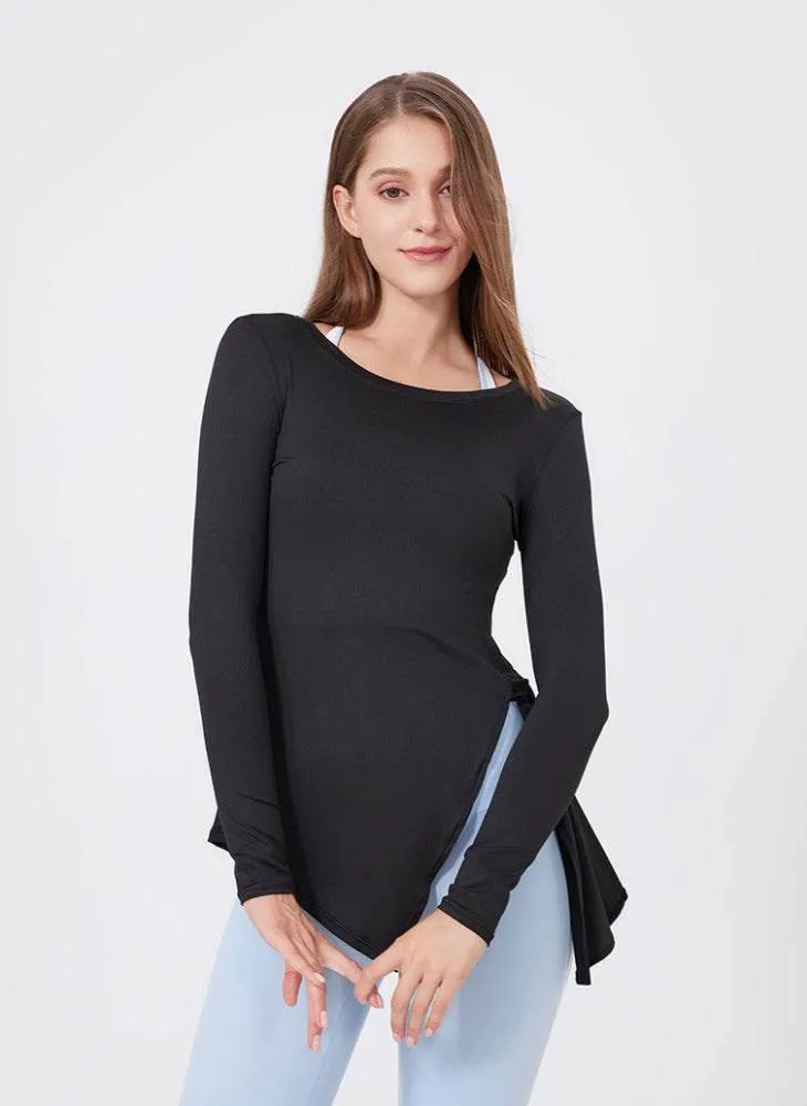 Split Drawstring Yoga T-Shirts ReflectiveTrimDetails