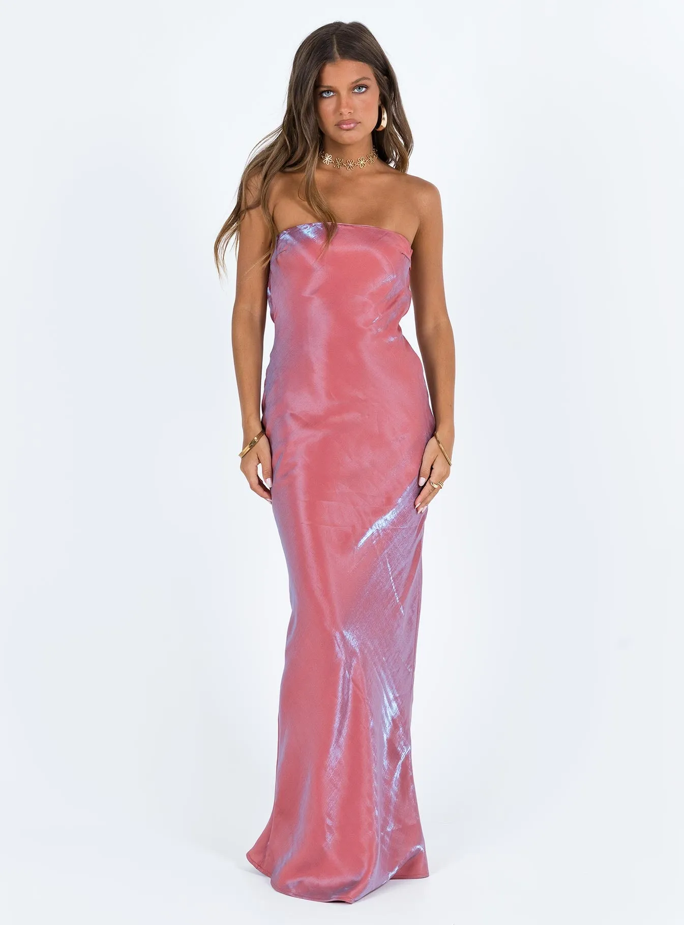 Elegant Line Trendy Layering Aysa Strapless Maxi Dress Pink