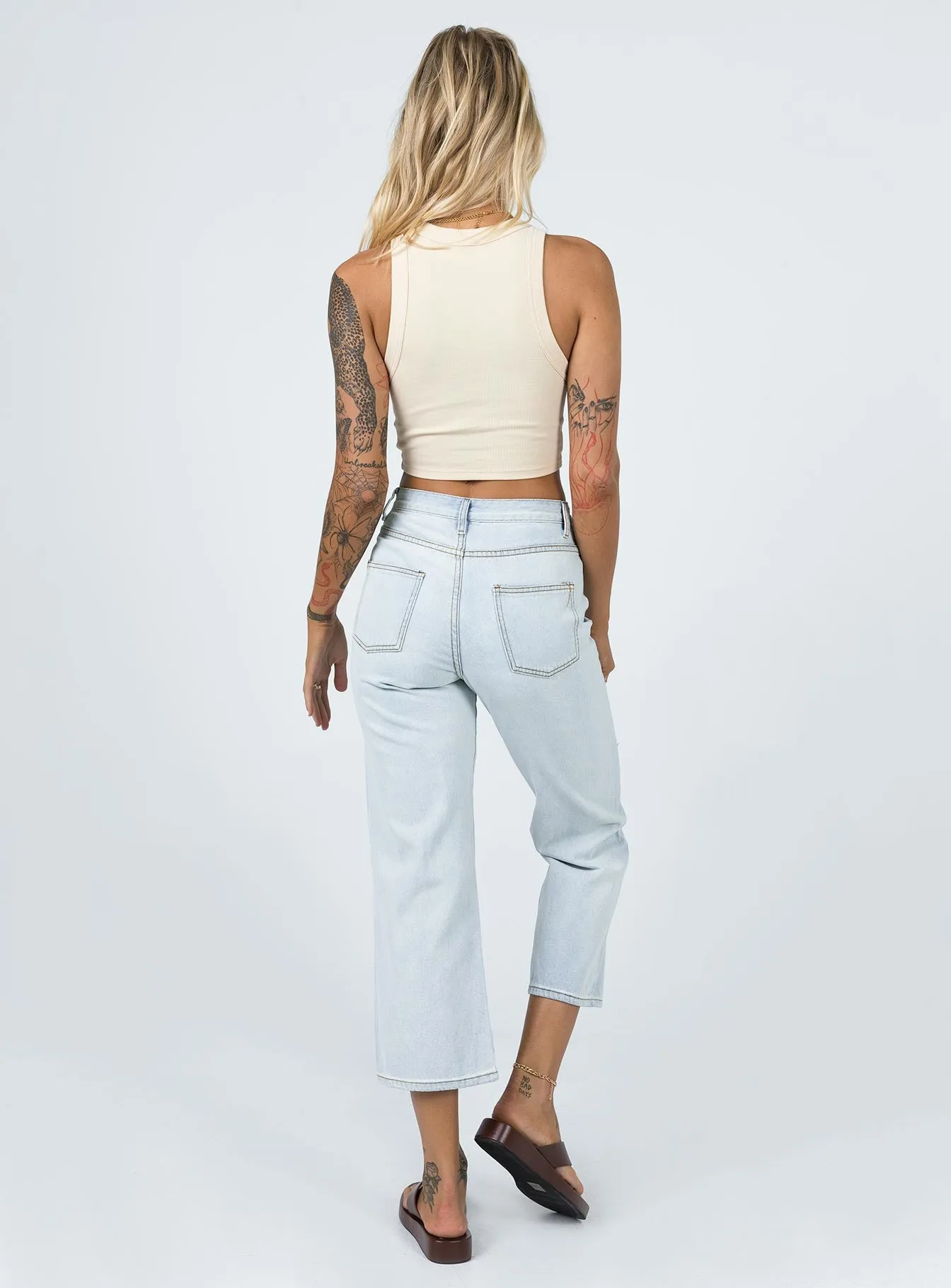Billed Ripped Jean Light Wash Denim Queen Glow