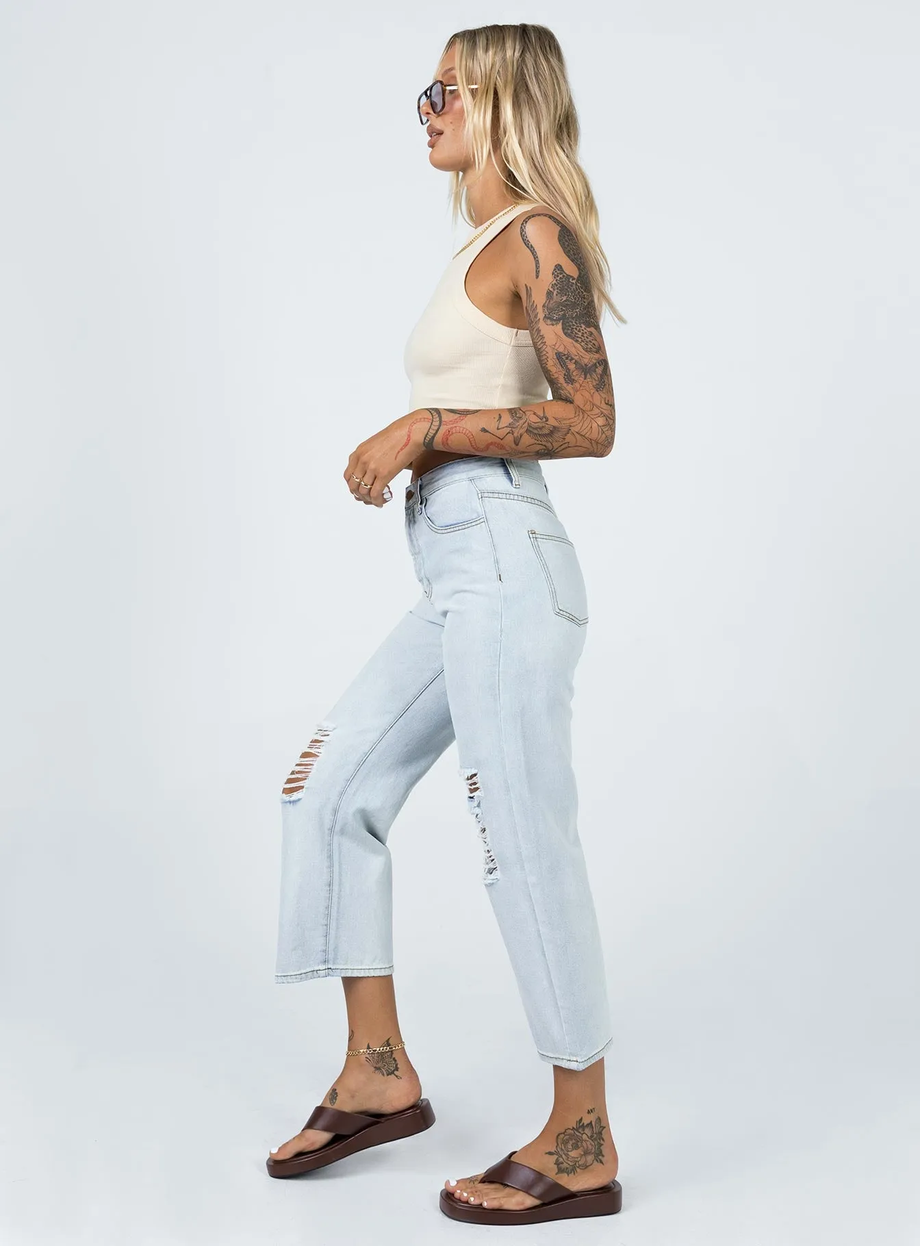 Billed Ripped Jean Light Wash Denim EcoFriendly Material