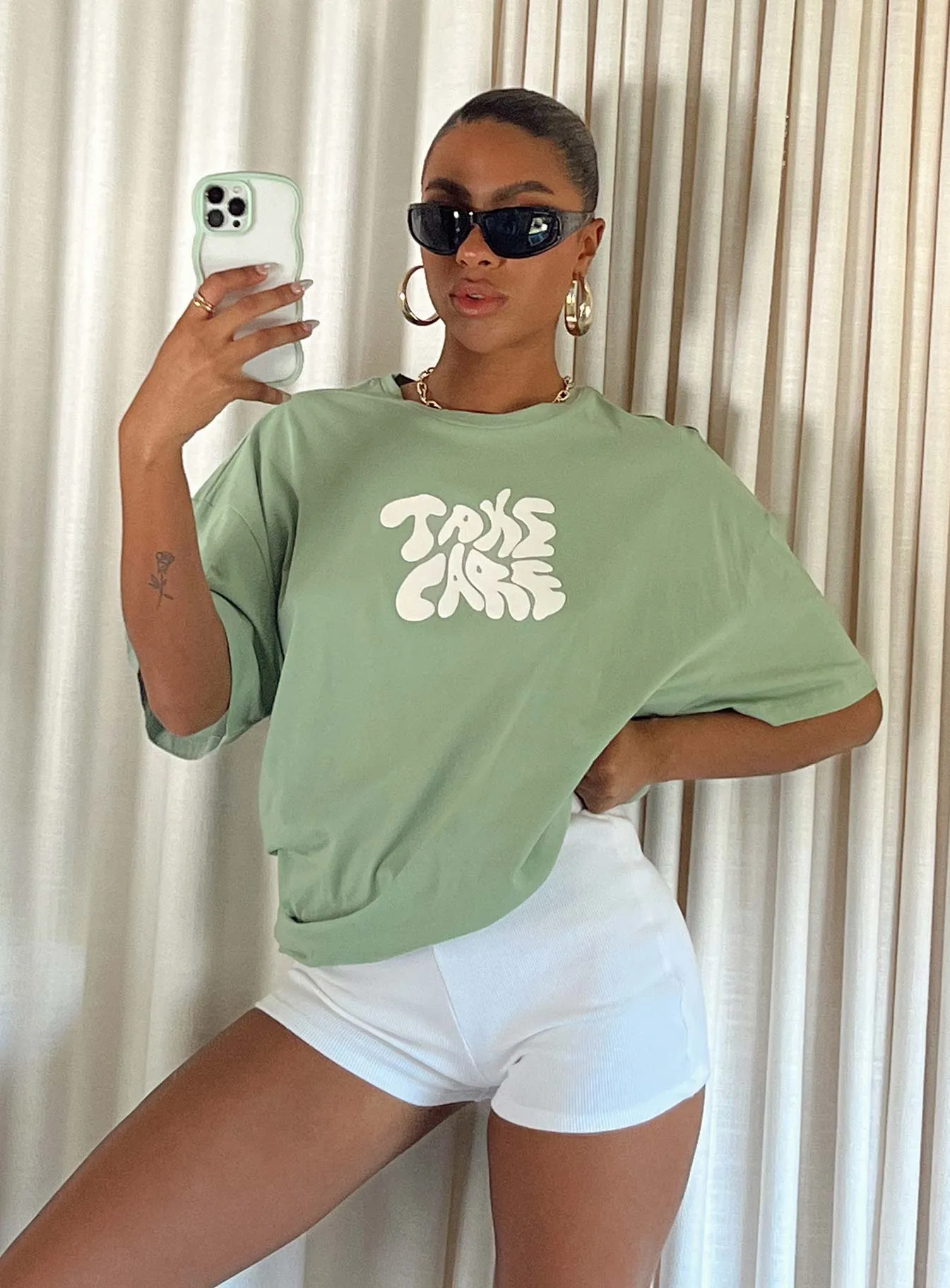 Take Care Oversized Tee Green Machine washable