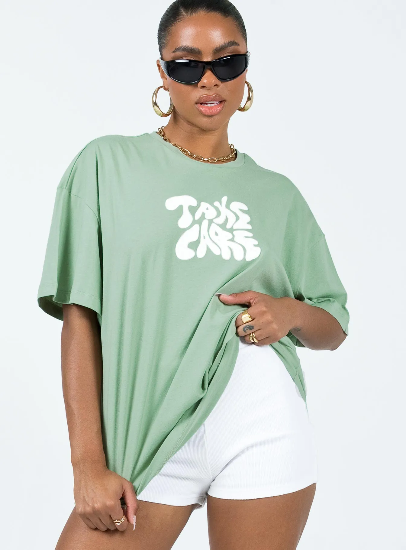 Take Care Oversized Tee Green Cozy Touch Moisture Management Fabric