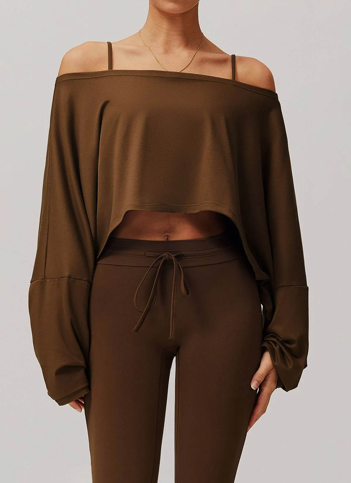 Long Sleeve Crop Top T-Shirts Washable fabric StretchWaistband