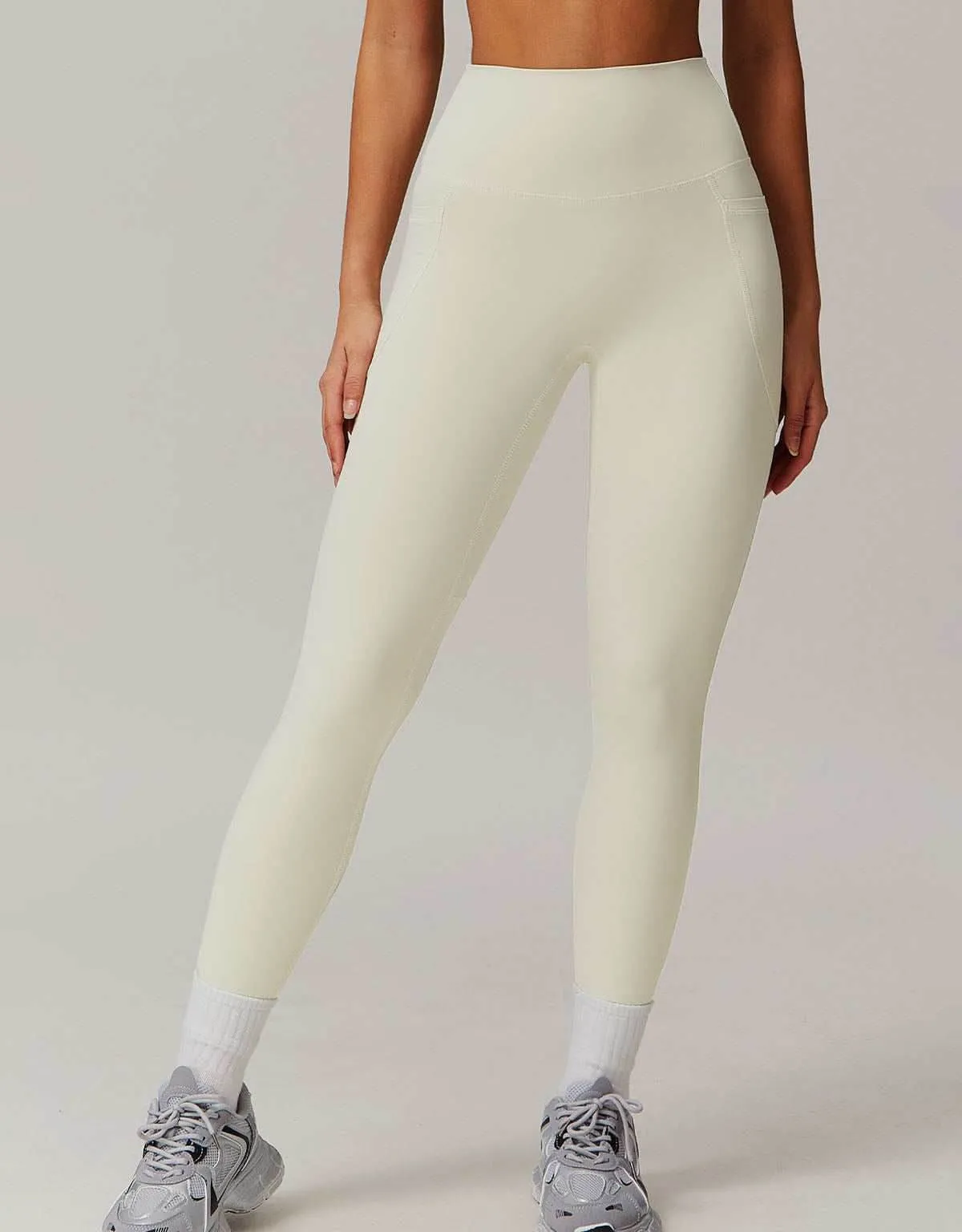 Solid High Waist Yoga Leggings with Pockets MultiPocket Design