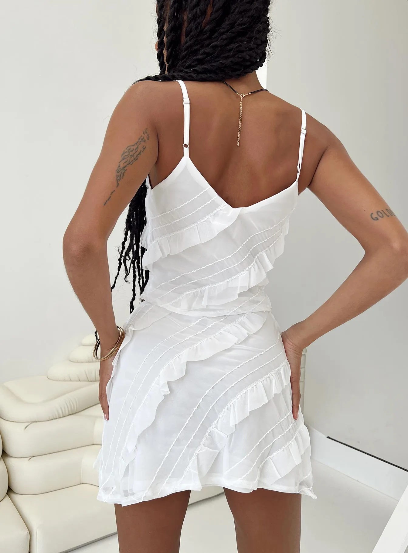 Hasmyn Mini Skirt White Coordinated Set Seamless construction