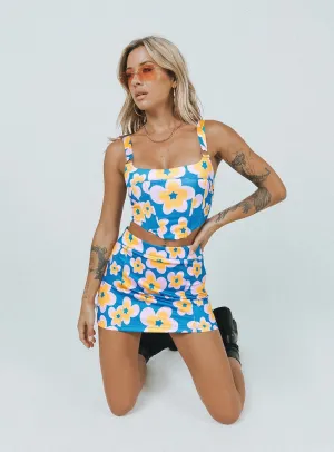 Tiered Design Ilina Mid Rise Mini Skirt Floral Blue