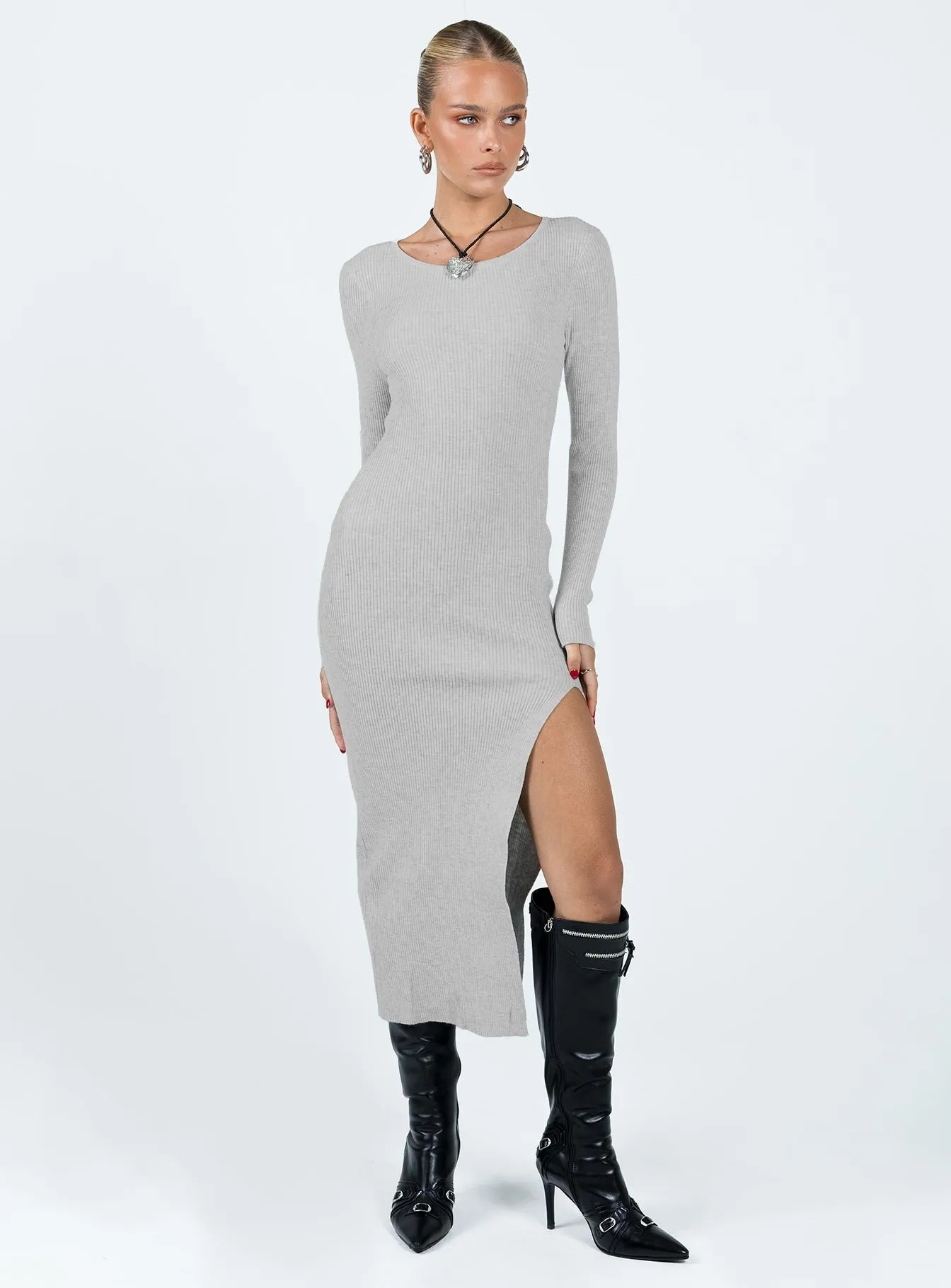 Dreamy Layers Lounge Mood Fitro Long Sleeve Maxi Dress Grey