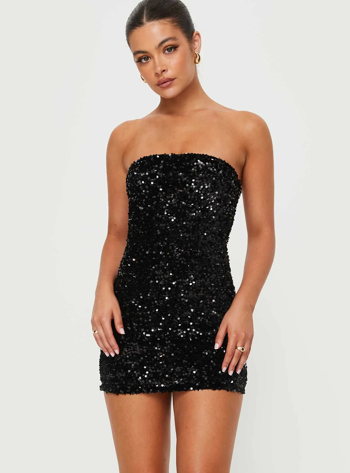 Eldoni Strapless Mini Dress Black Sleek Design