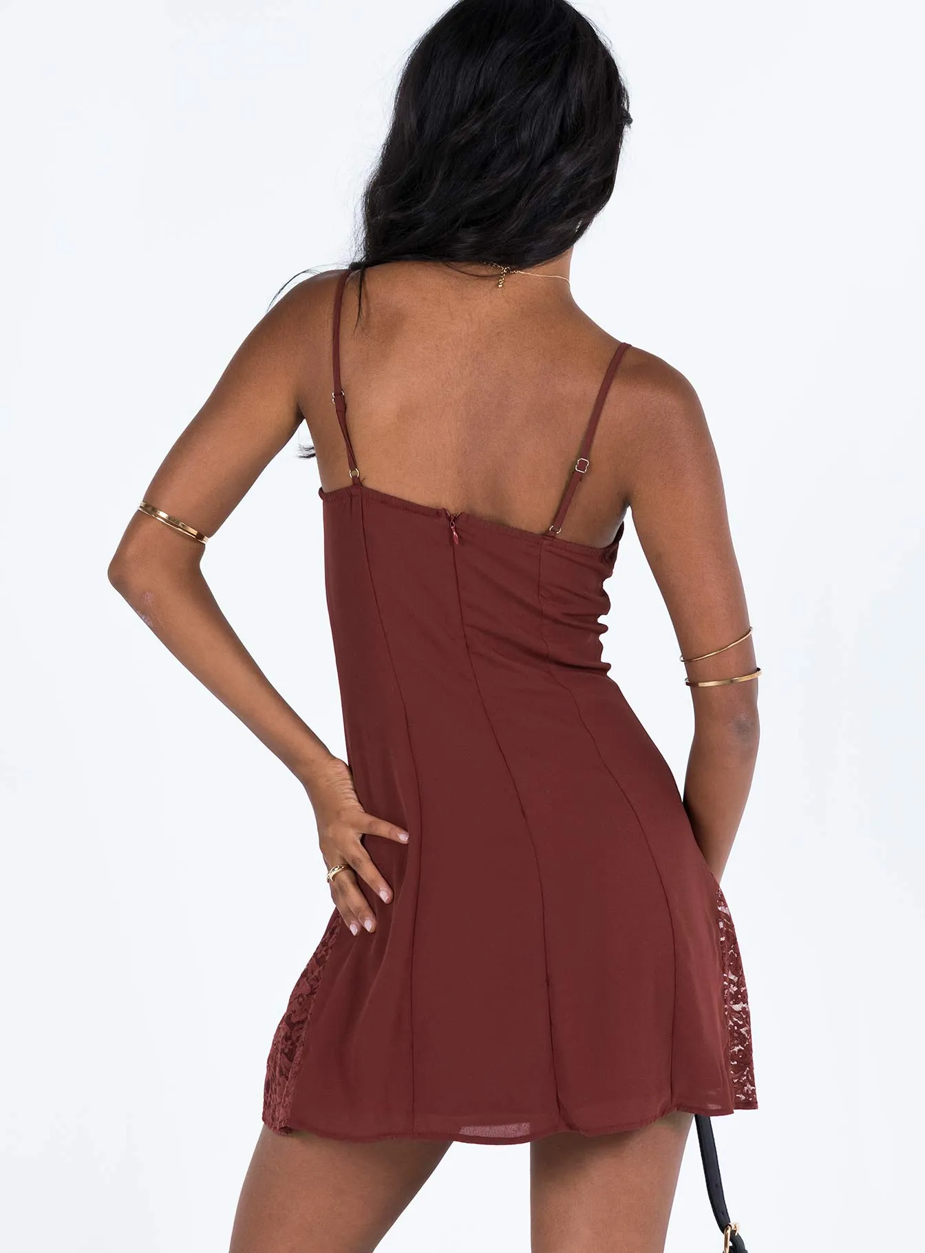 Laysan Lace Mini Dress Burgundy Wide Swing Simple Shape