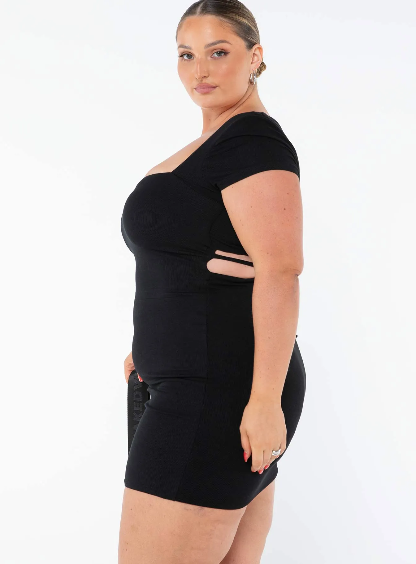 garden wedding Nolan Short Sleeve Mini Dress Black Curve