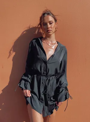 Flowy Texture Semi Casual Forbidden Mini Dress Black