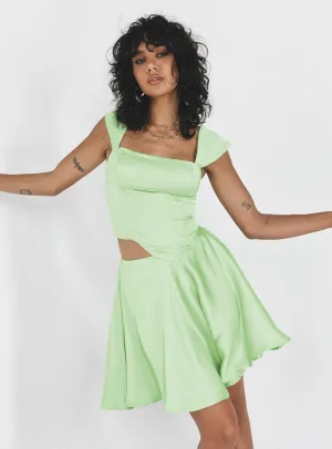 Cornell Satin Mini Skirt Green Contrast Panel Refined Style