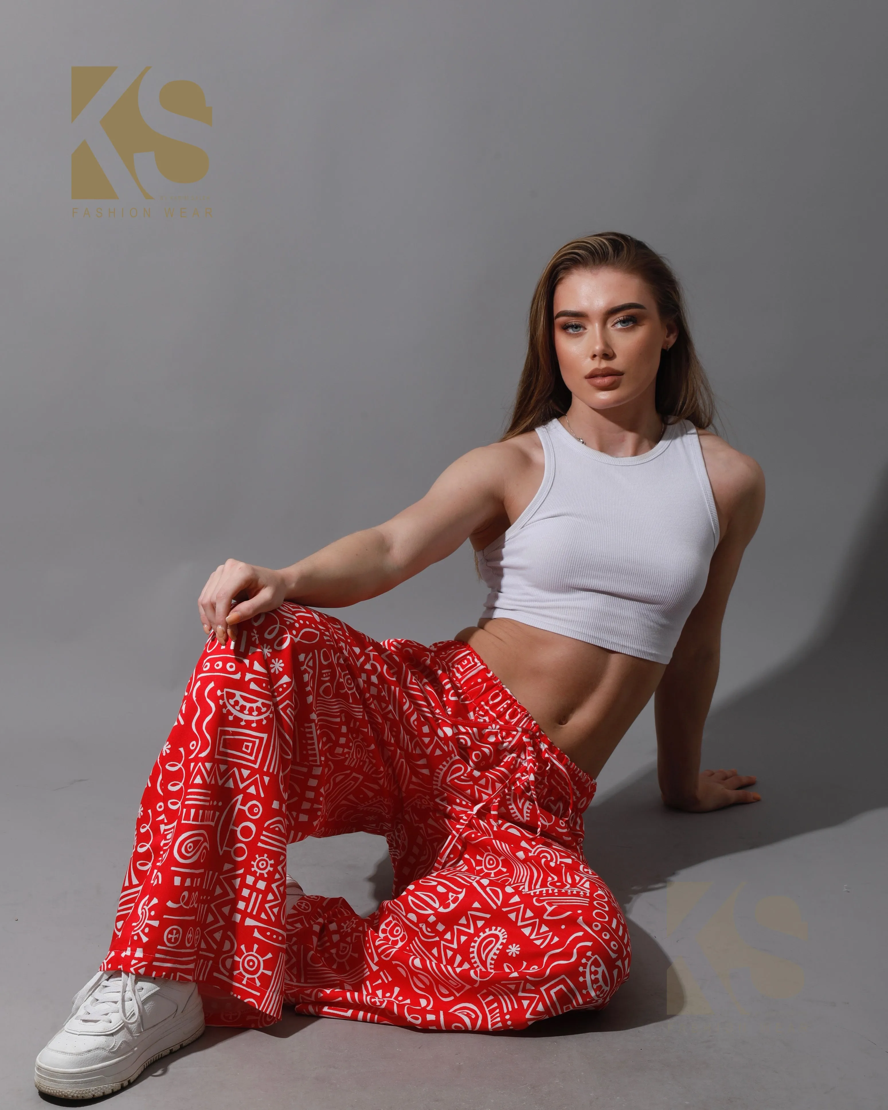 Printed Wide Leg Trousers Minimal Cut