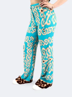 Women's Floral Printed Trousers,Aqua Cozy Stretch Fit Street Style