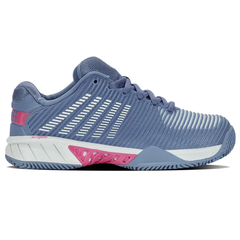 Tapered Heel Collar Durable Traction Pattern K Swiss Hypercourt AC Express 2 Hardcourt Womens Tennis Shoes - Infinity / Blue Blush / Carmine Rose